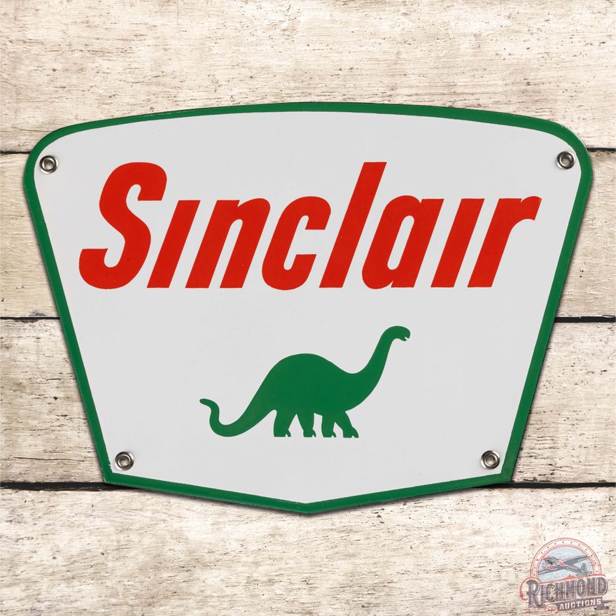 Exceptional Sinclair Single Sided Porcelain Truck Door Sign w/ Dino