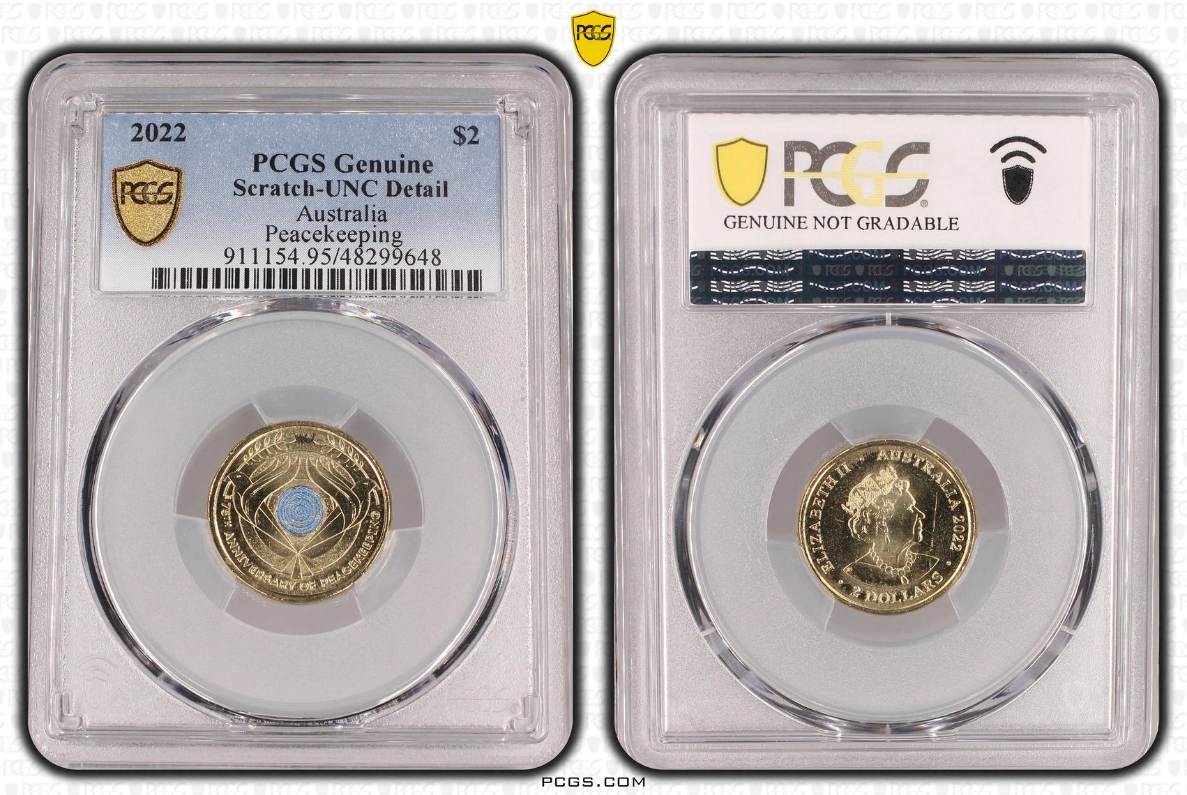 Peacekeeping - Colorized, Two Dollar, 2022, PCGS Genuine - UNC Details (95 - Scratch)