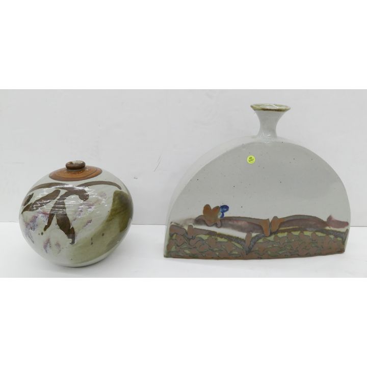 2pc Large Gerald Newcomb Large Studio Pottery Vases- 10'' to 19''