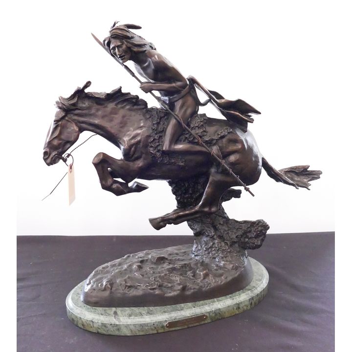 After Frederic Remington 'Cheyenne' Indian Bronze Sculpture- 20x22''