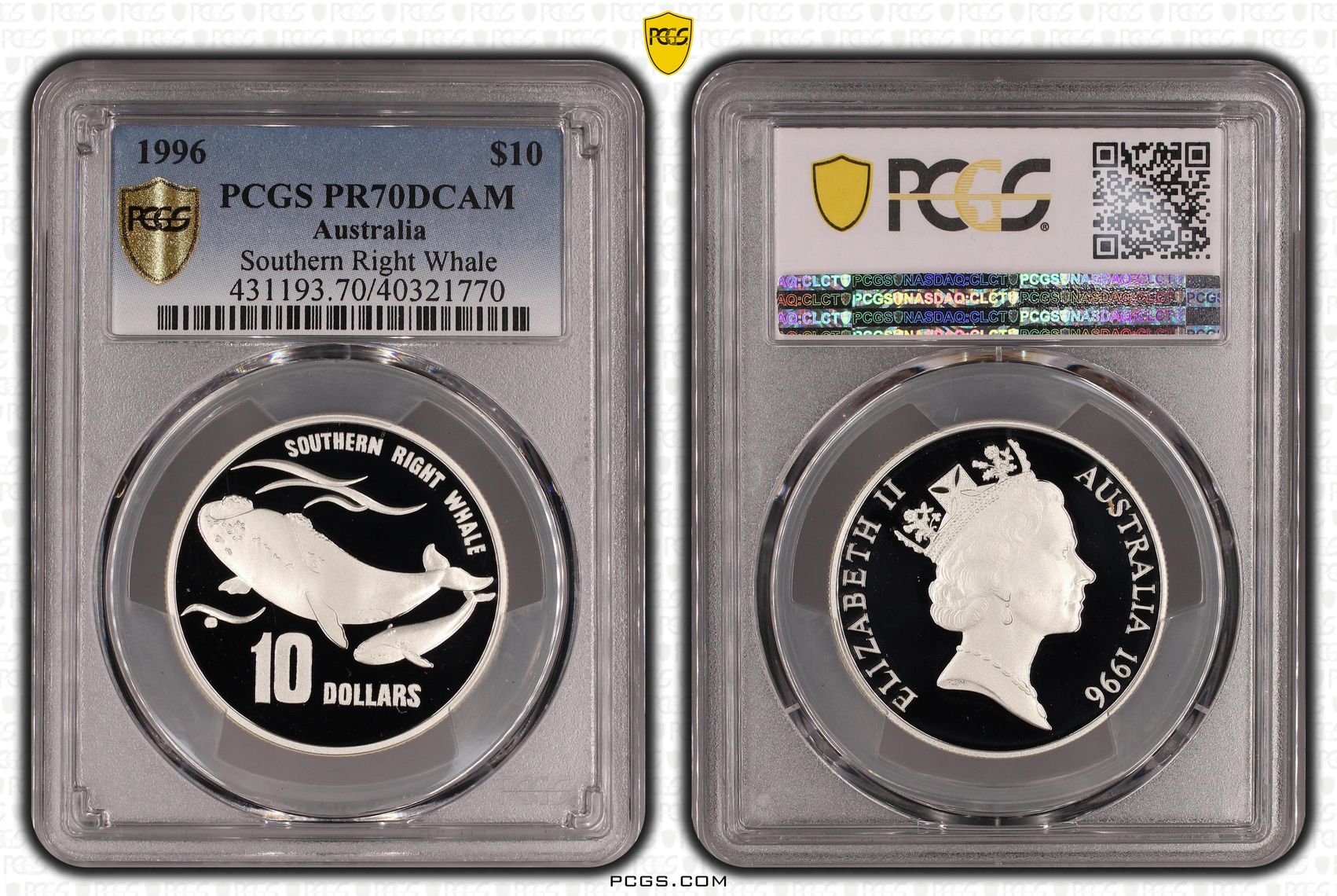 Southern Right Whale, POP 10/0, One Dollar, 1996, PCGS PR70DCAM