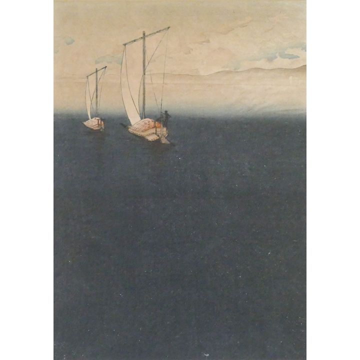 Old Japanese Hiroshige? Boats Woodblock Print Framed