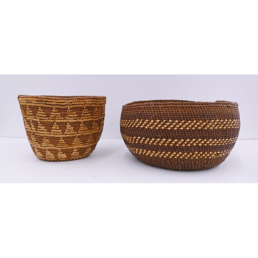 2pc Old Salish Indian Baskets- largest 6x10''