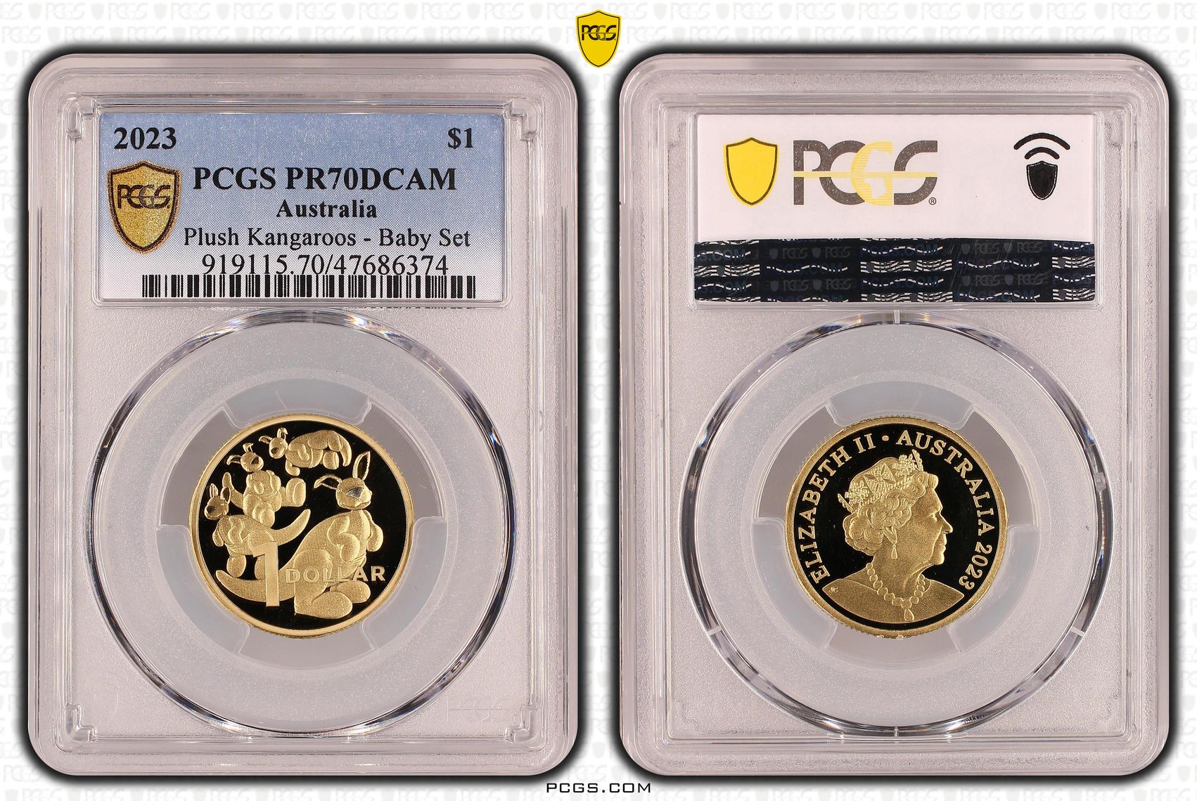 Elizabeth II, Plush Kangaroos - Baby Set, One Dollar, 2023, PCGS PR70DCAM