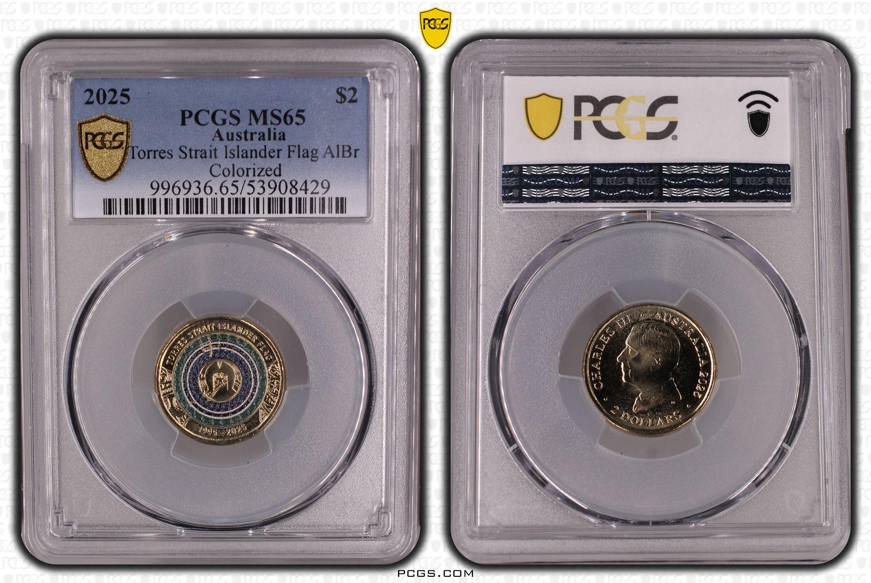 Torres Strait Islander Flag AlBr Colourised, Two Dollar, 2025, PCGS MS65