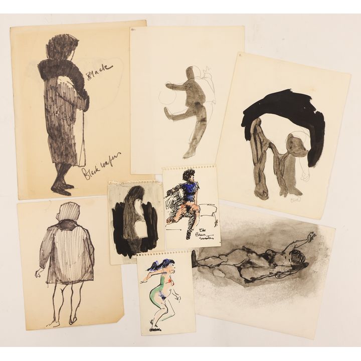 8pc William Cumming Assorted Figure Ink Drawings 12.5''x10'' Largest