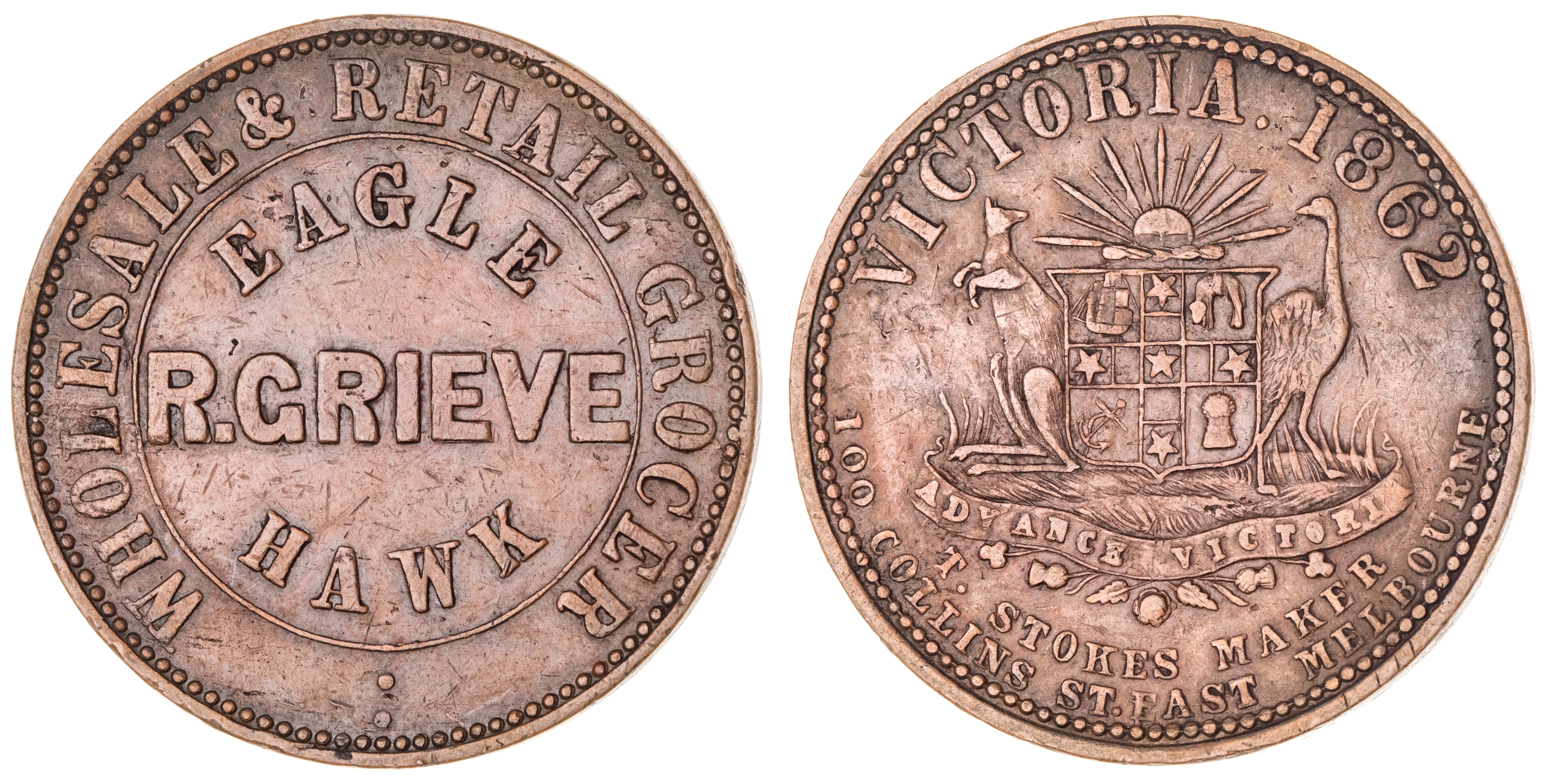 Eaglehawk, Victoria, R. Grieve, Penny, 1862, gVF