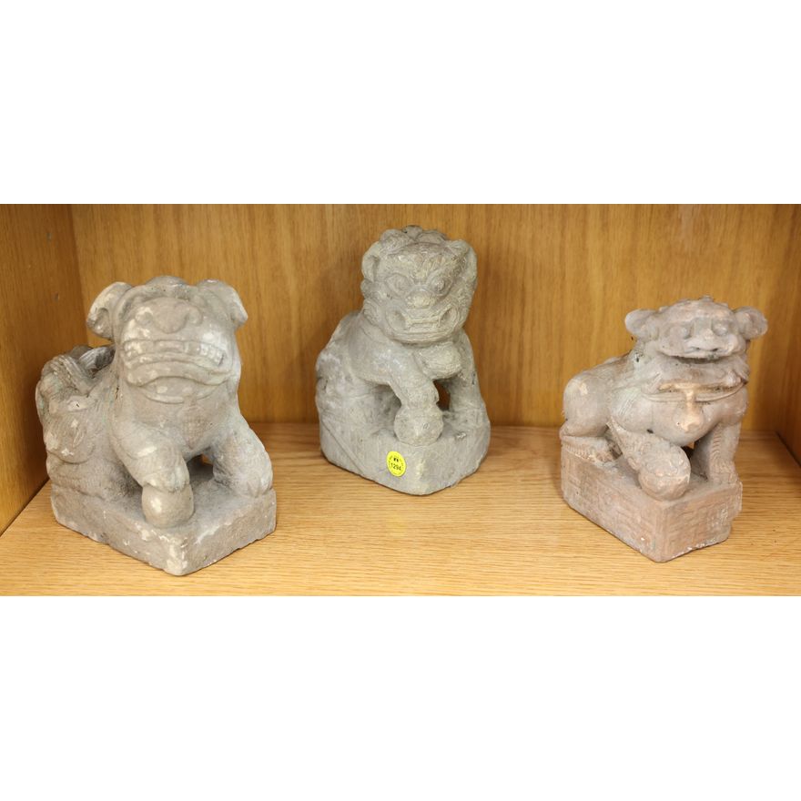 3pc Old Chinese Stone Medium Temple Foo Lions 7''