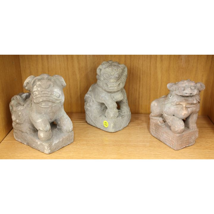 3pc Old Chinese Stone Medium Temple Foo Lions 7''