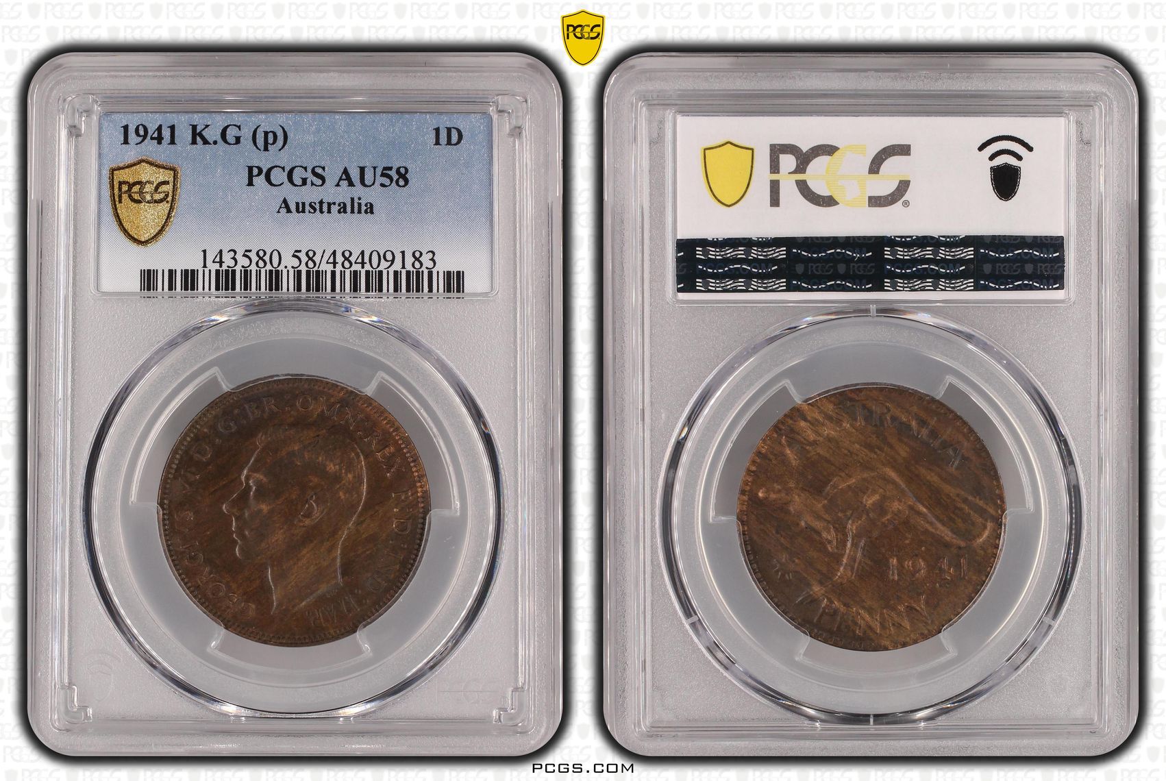 George VI, Penny, 1941, PCGS AU58BN