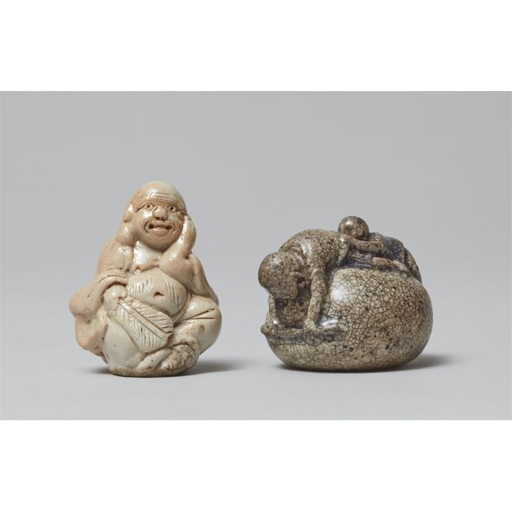 Two glazed ceramic netsuke. 19th century
