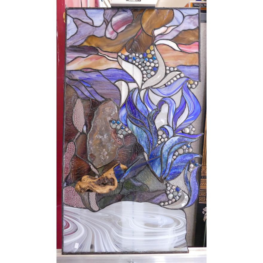 Leaded Stain Glass Hanging Art Panel- 33x19''