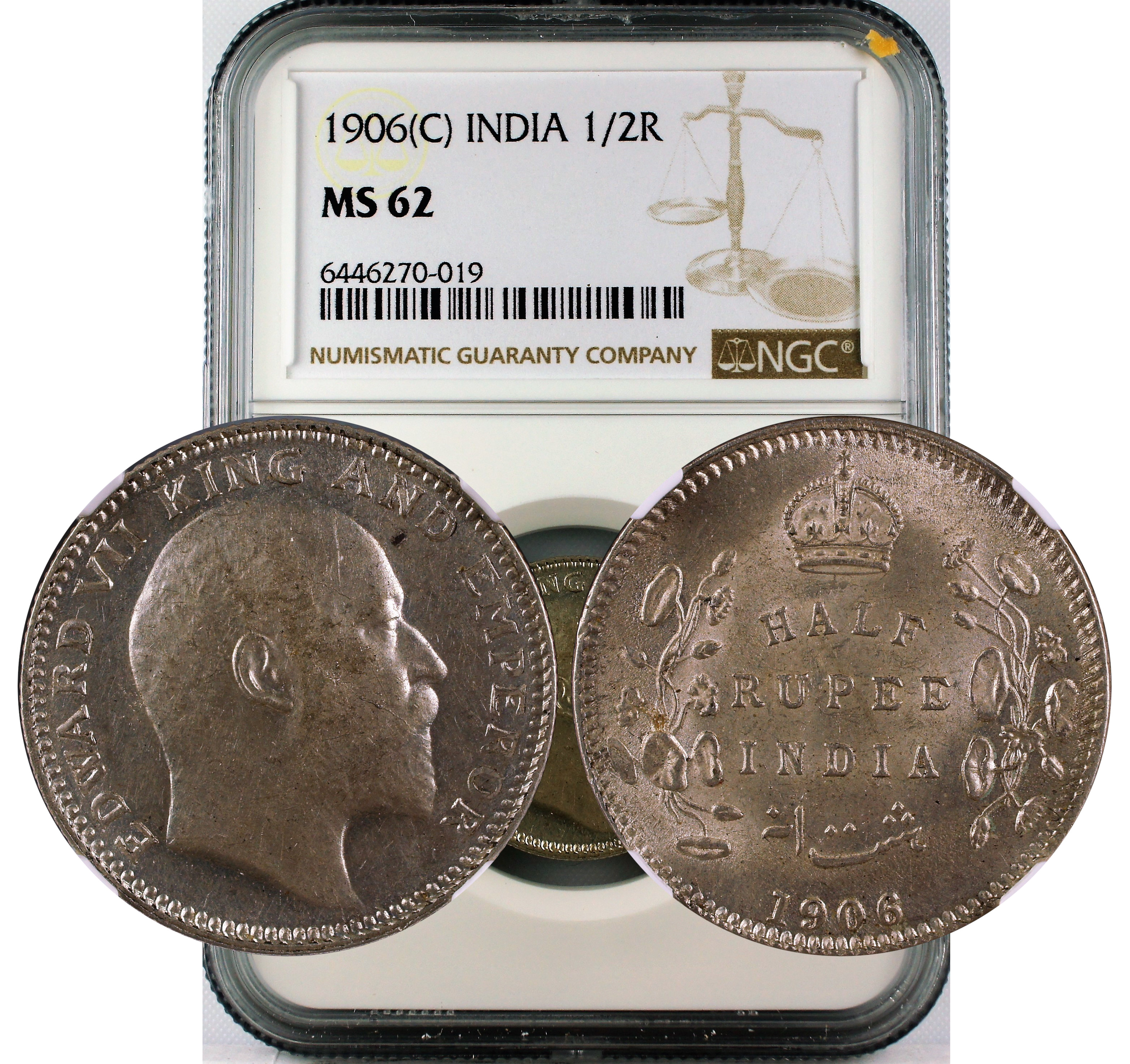 1906 C INDIA 1/2 RUPEE MS62