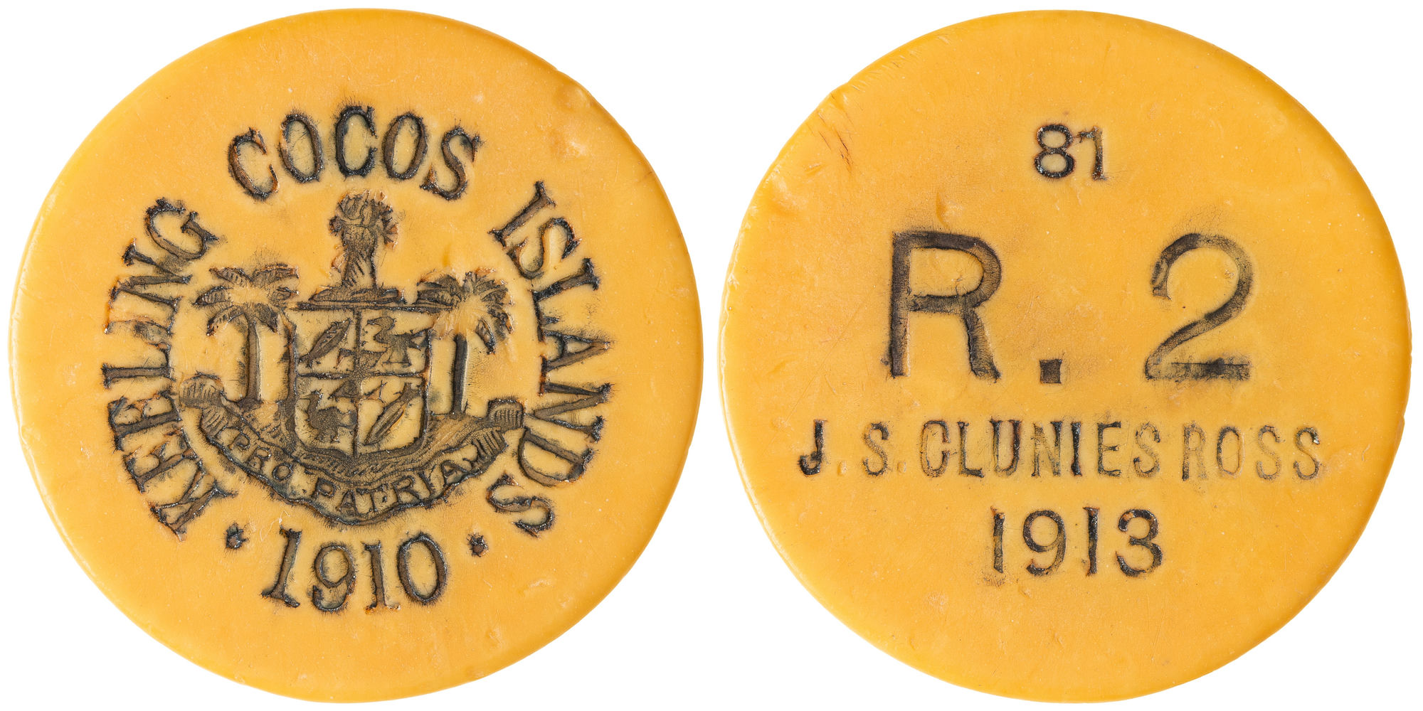 Keeling Cocos Islands, Two Rupees, 1913, EF