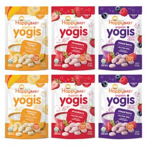 HAPPY BABY ORGANICS YOGIS FREEZE-DRIED YOGURT & FRUIT SNACKS, VARIETY PACK, 1 OUNCE (PACK OF 18) EXP. MAR 7, 2025