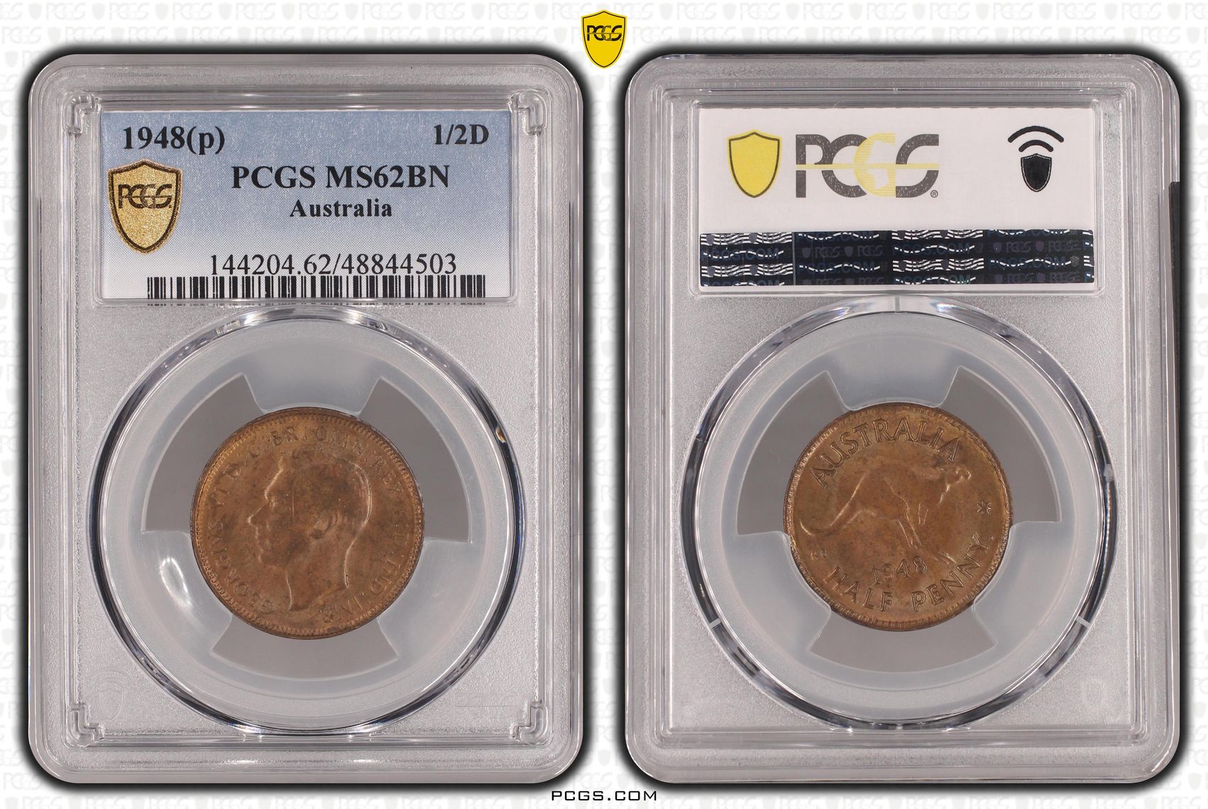 George VI, Halfpenny, 1948-Y., PCGS MS62BN