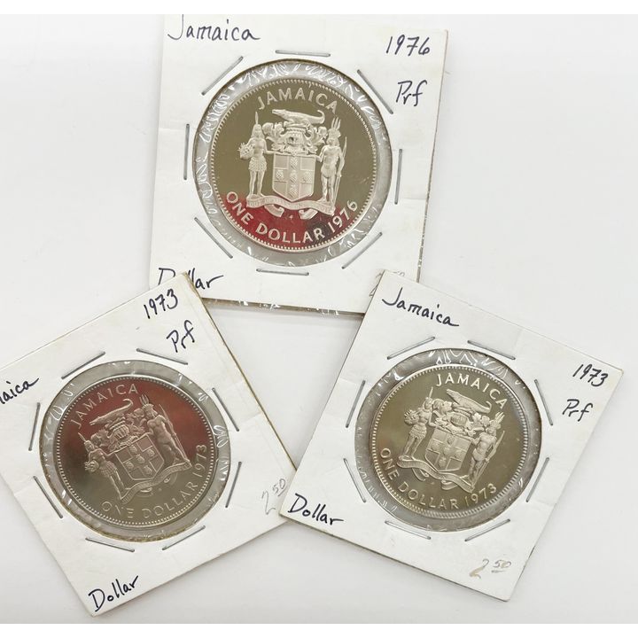 3pc Jamaica 1973 & 1976 Proof Dollars