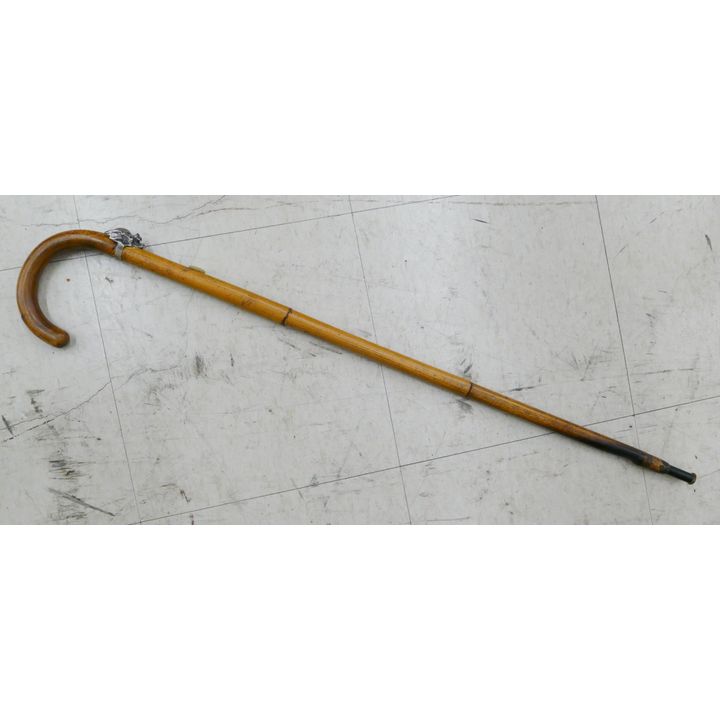 Antique Bamboo Cane with Silver Dragon Ring- 32''