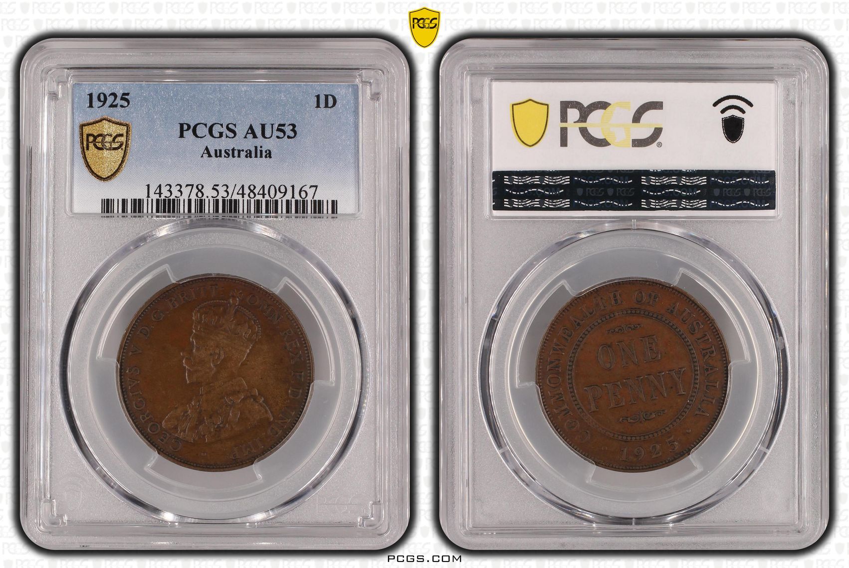 George V, Penny, 1925, PCGS AU53