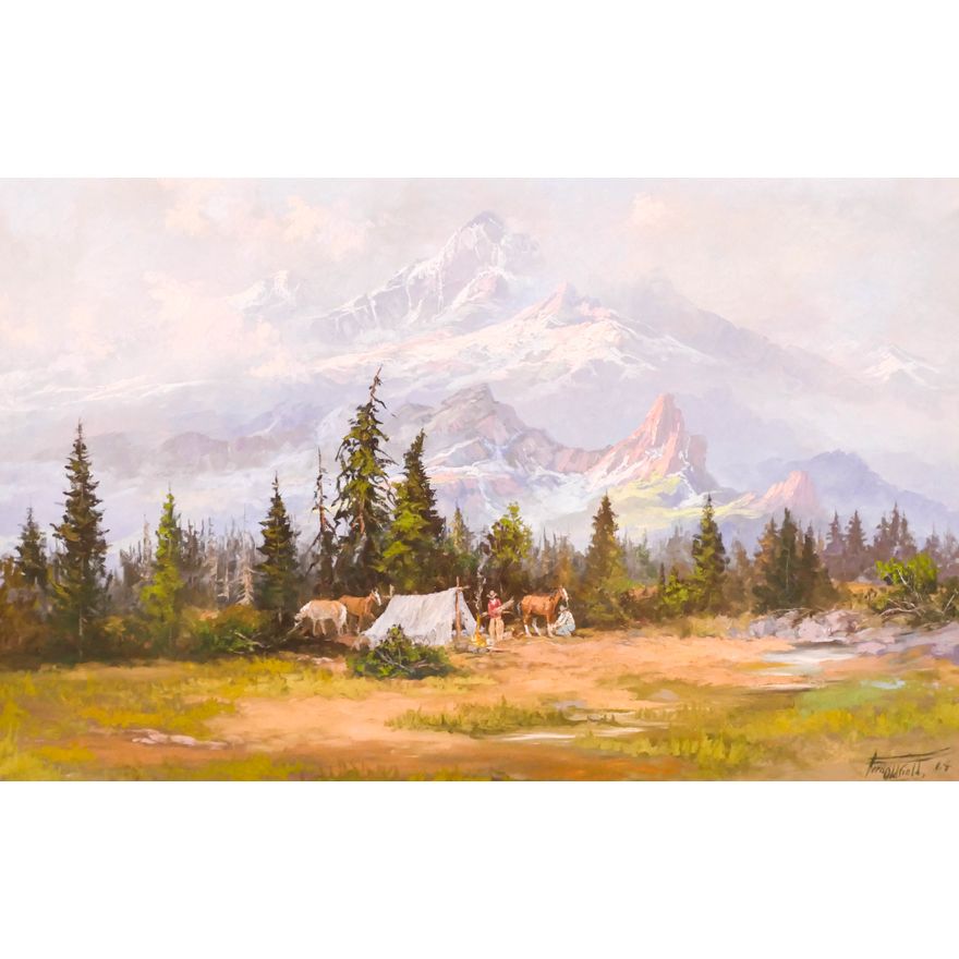 Fred Oldfield ''Mountain Camp'' Oil on Canvas