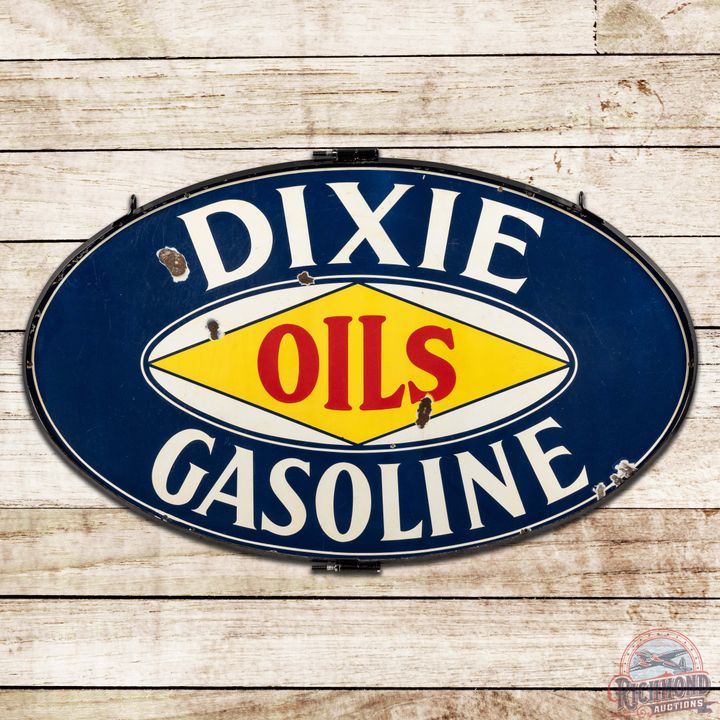 Dixie Oils Gasoline DS Porcelain Sign w/ Ring