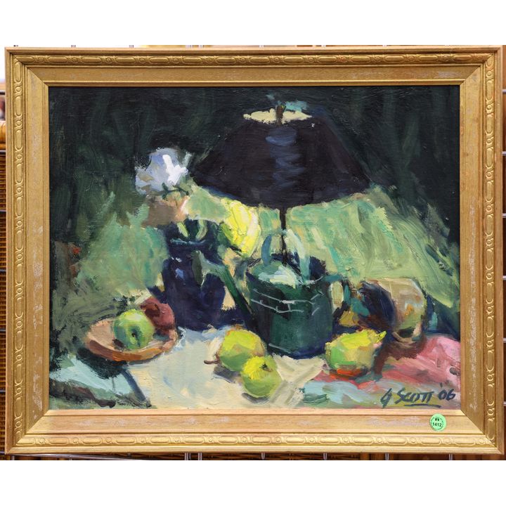 G. Scott ''Still Life with Lamp'' 2006 Oil Painting Framed 19''x23''