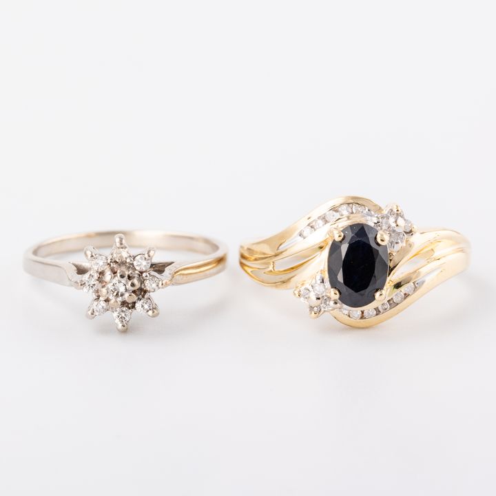 Two 9ct Gold Rings with Diamonds & Sapphires