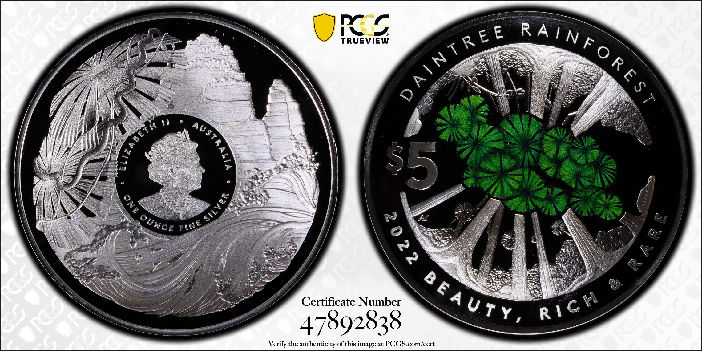 Daintree Rainforest Colorized, Five Dollar, 2022, PCGS PR69DCAM