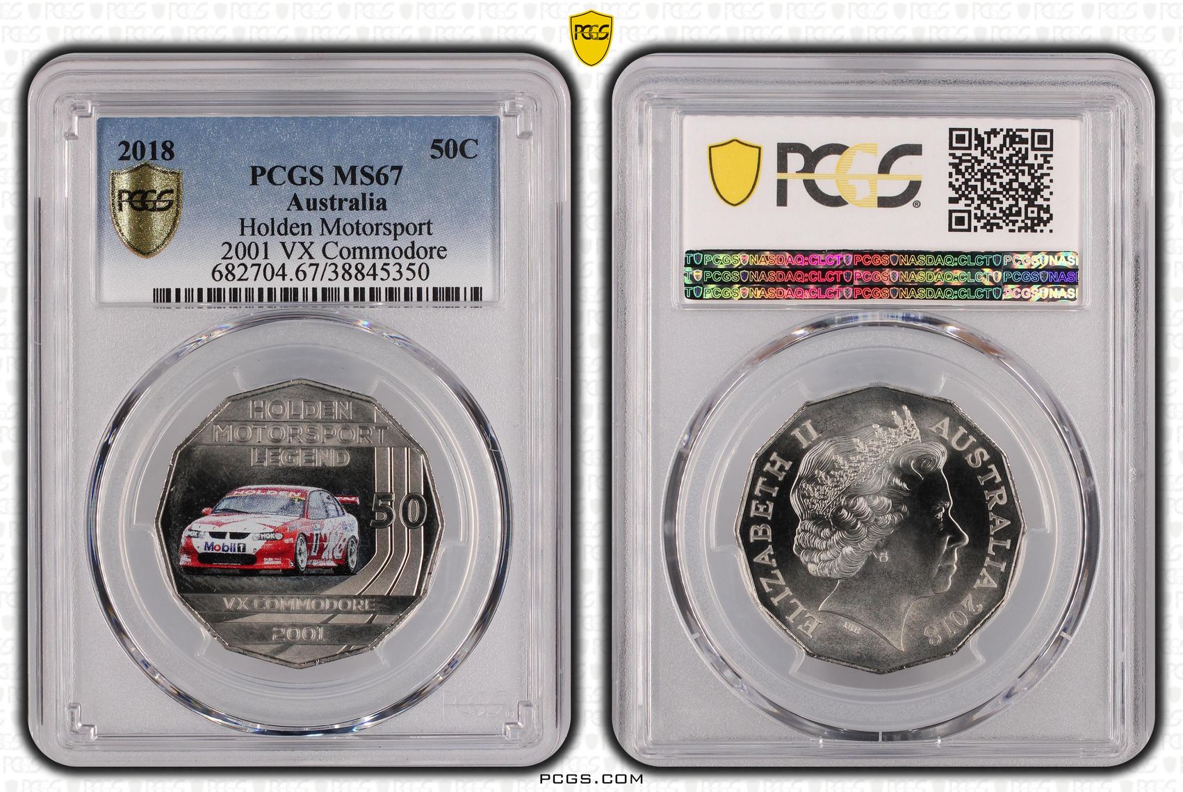 2018 Australia Fifty Cent, 50c Holden Motorsport - 2001 VX Commodore PCGS - MS67 -350