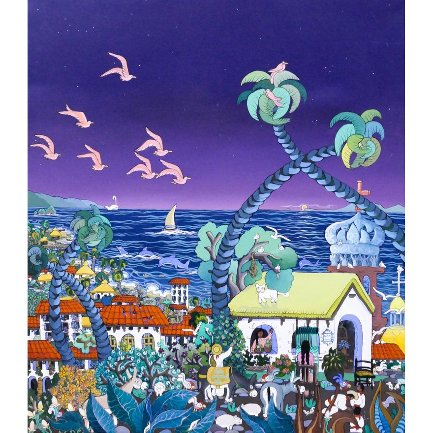 Ada Colorina (b.1970 Mexican) Puerto Vallarta Landscape 1994 Acrylic on Canvas 59''x51''