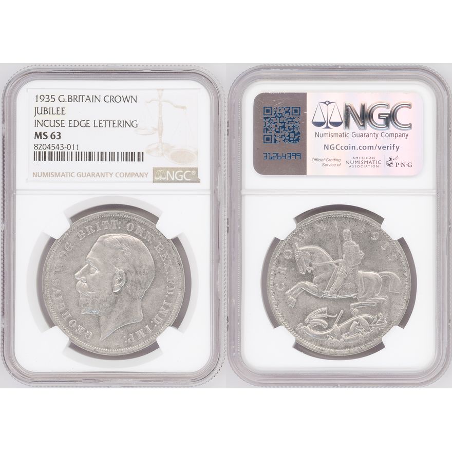 Great Britain, Incuse Edge Lettering, Jubilee Crown, 1935, NGC MS 63