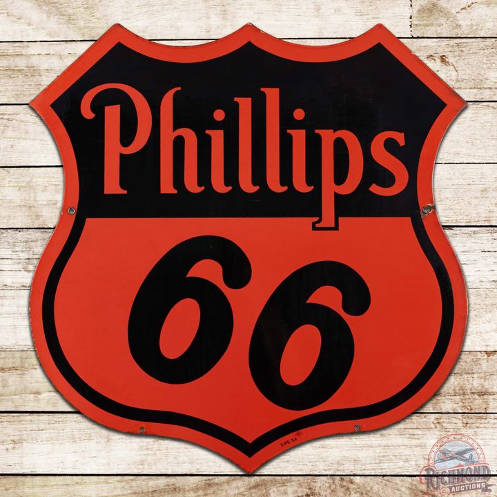 1954 Phillips 66 Die Cut 30" Double Sided Porcelain Sign