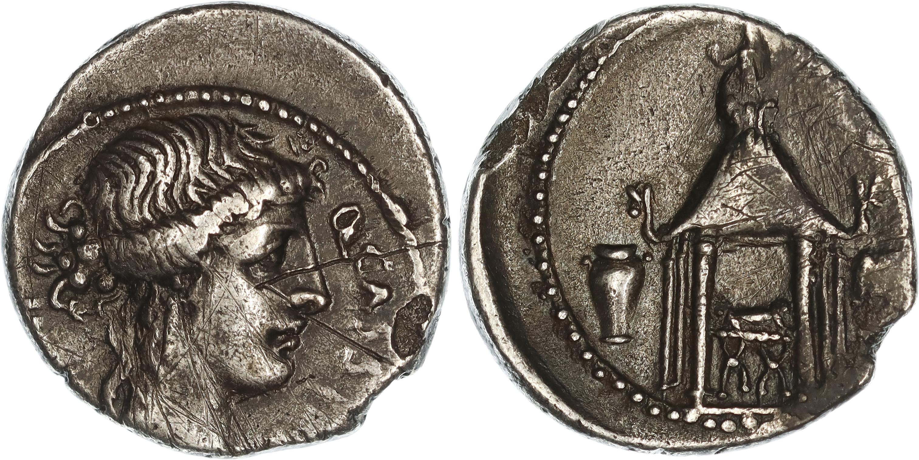 Roman Republic, Q. Cassius Longinus, Silver Denarius, 55 BC, VF