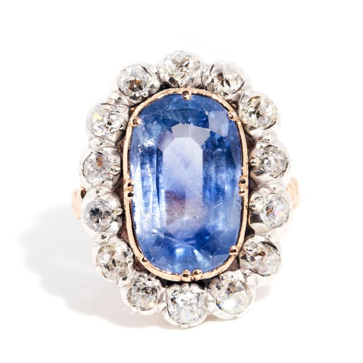 9.35 Carat Sapphire and Diamond Antique Georgian Ring ,