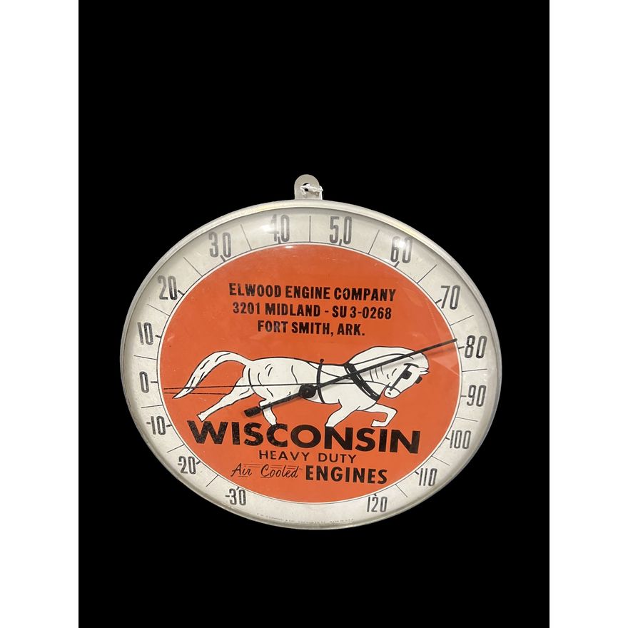 Wisconsin Air Cooled Engines. Elwood Engine Co Tin Metal Thermometer