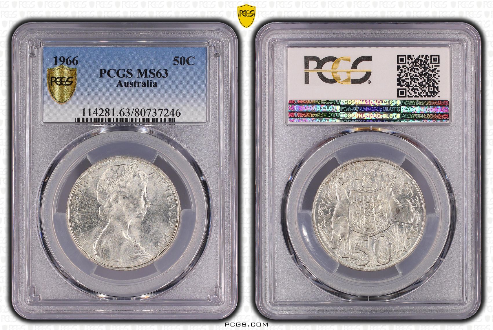 1966 Australian Fifty Cent, 50c Silver PCGS - MS63 -246