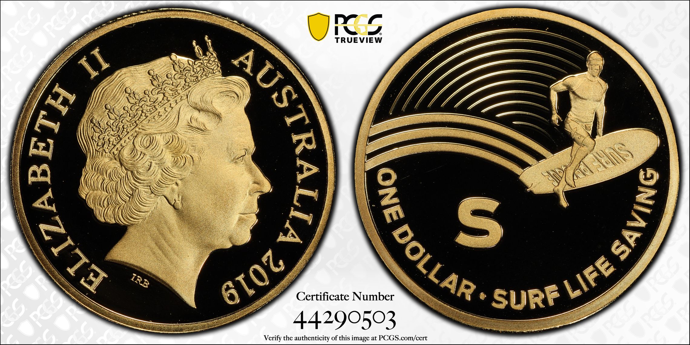 458 · 2019 Australia One Dollar, $1 S- Surf Life Saving Great Aussie Coin Hunt PCGS - PR70DCAM POP 7/0 -503