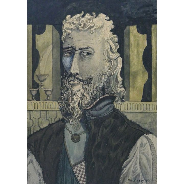 Leo Kenney ''Surrealist Portrait'' 1948 Gouache