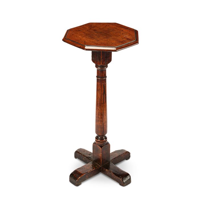 A Queen Anne figured oak candle-stand