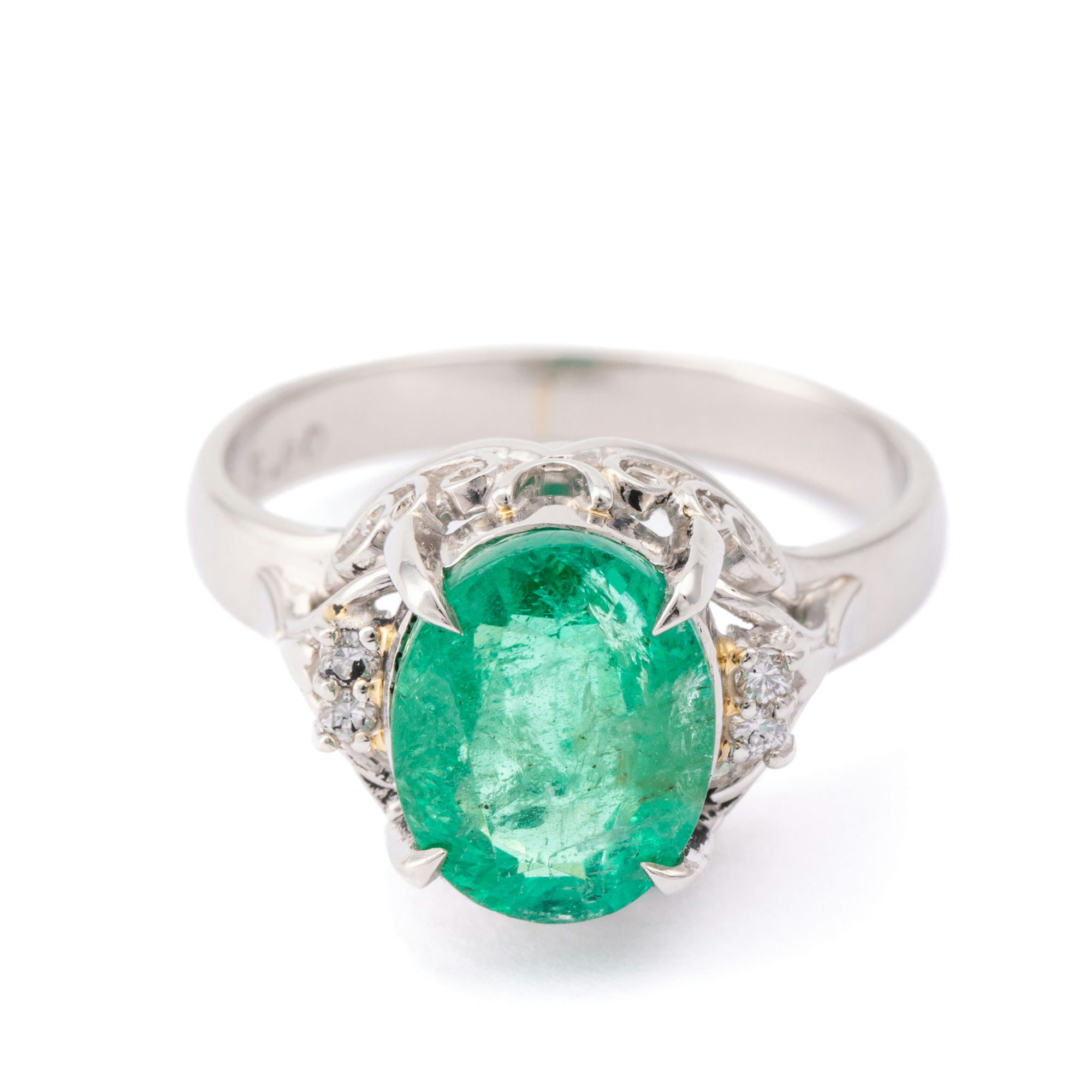3.60 Carat Emerald and Diamond Platinum Ring,