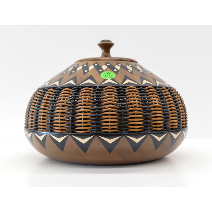 Terry Jones Woven Wood Art Covered Basket 7''x10''