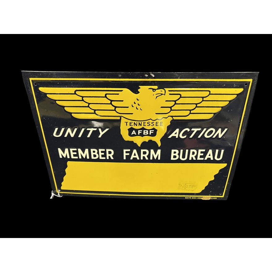 NOS Afbf Tennessee Unity Action Farm Bureau Tin Metal Sign