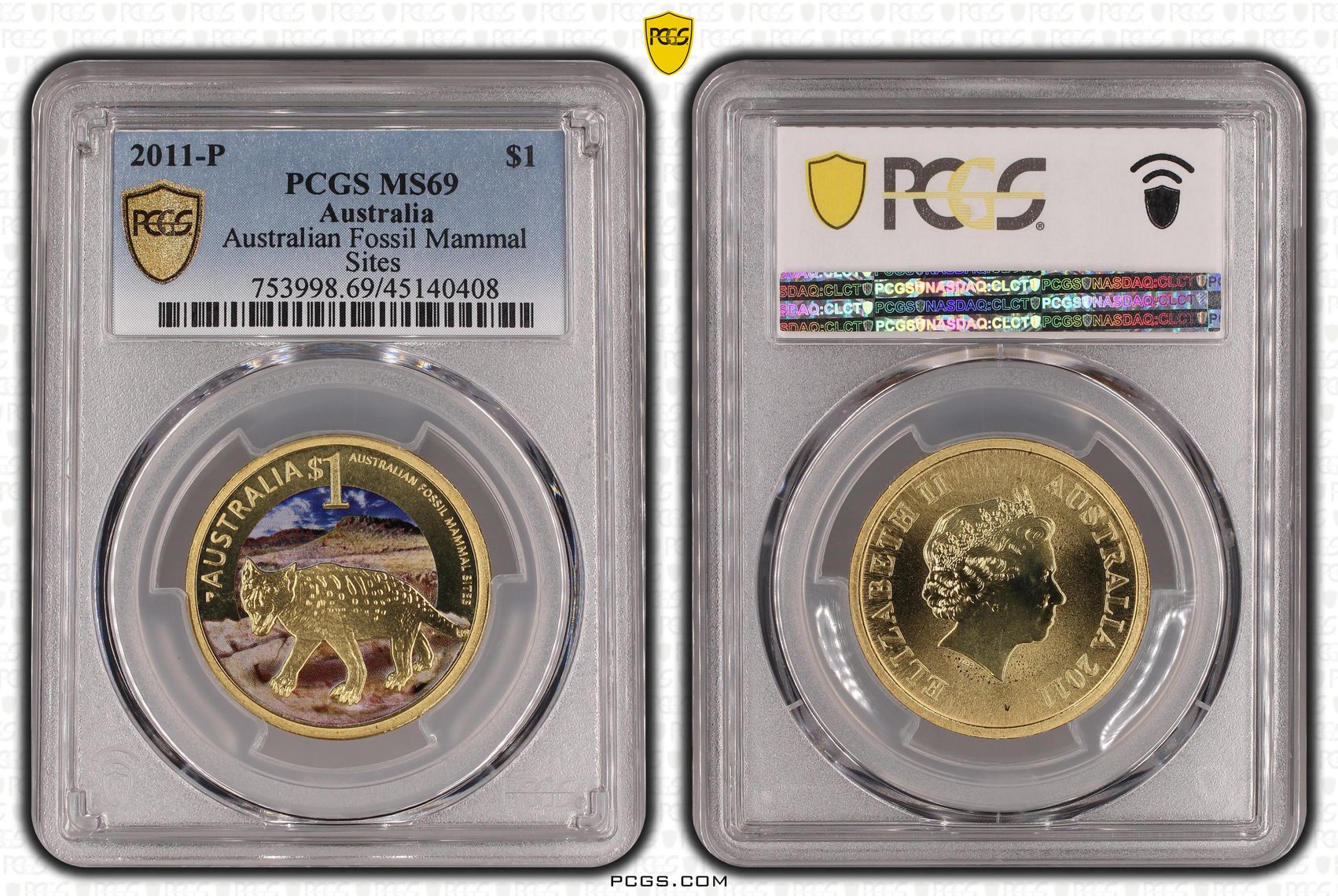 2011-P Australia One Dollar, $1 Australian Fossil Mammal Sites PCGS - MS69 POP 3/0 -408