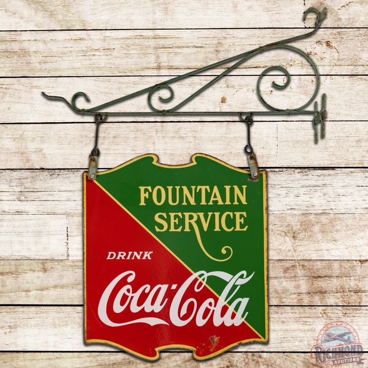Drink Coca Cola Fountain Service DSP Sign & Original Bracket - 8.5