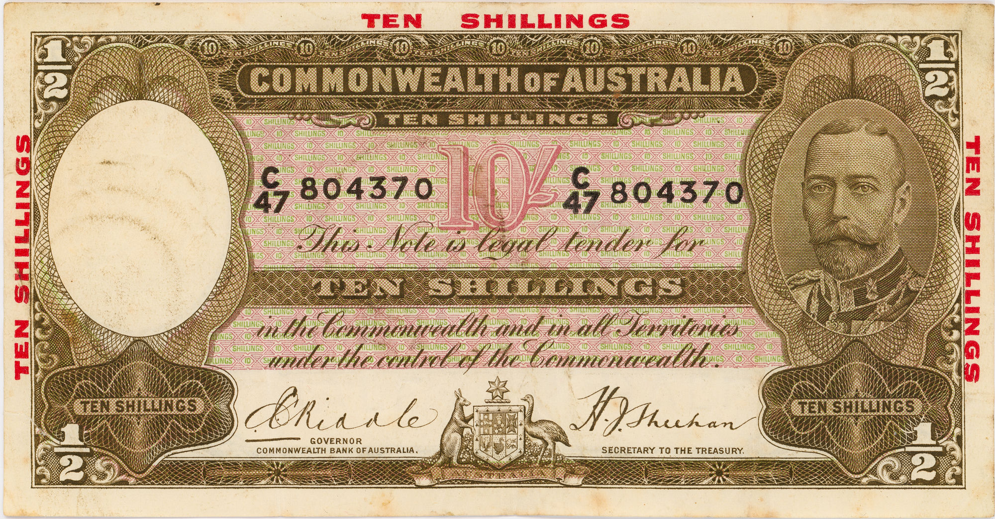 Riddle/Sheehan, Ten Shillings, 1934, Fine