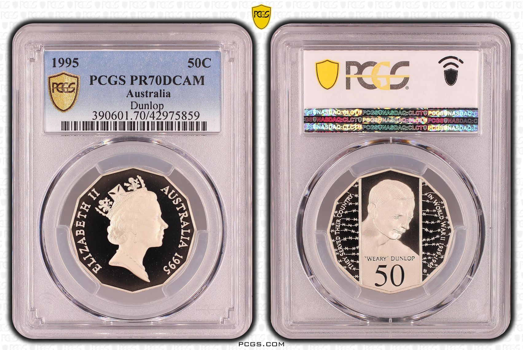 Elizabeth II, Dunlop, Fifty Cent, PR70DCAM , 1995 PCGS POP - 11/0