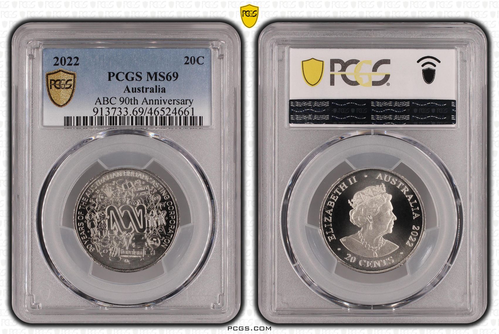ABC 90th Anniversary , Twenty Cent, 2022, PCGS MS69