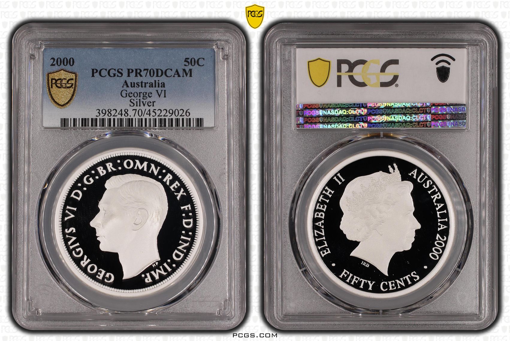 Elizabeth II, Silver KGVI Crown Design, Fifty Cent, 2000, PCGS PR 70DCAM