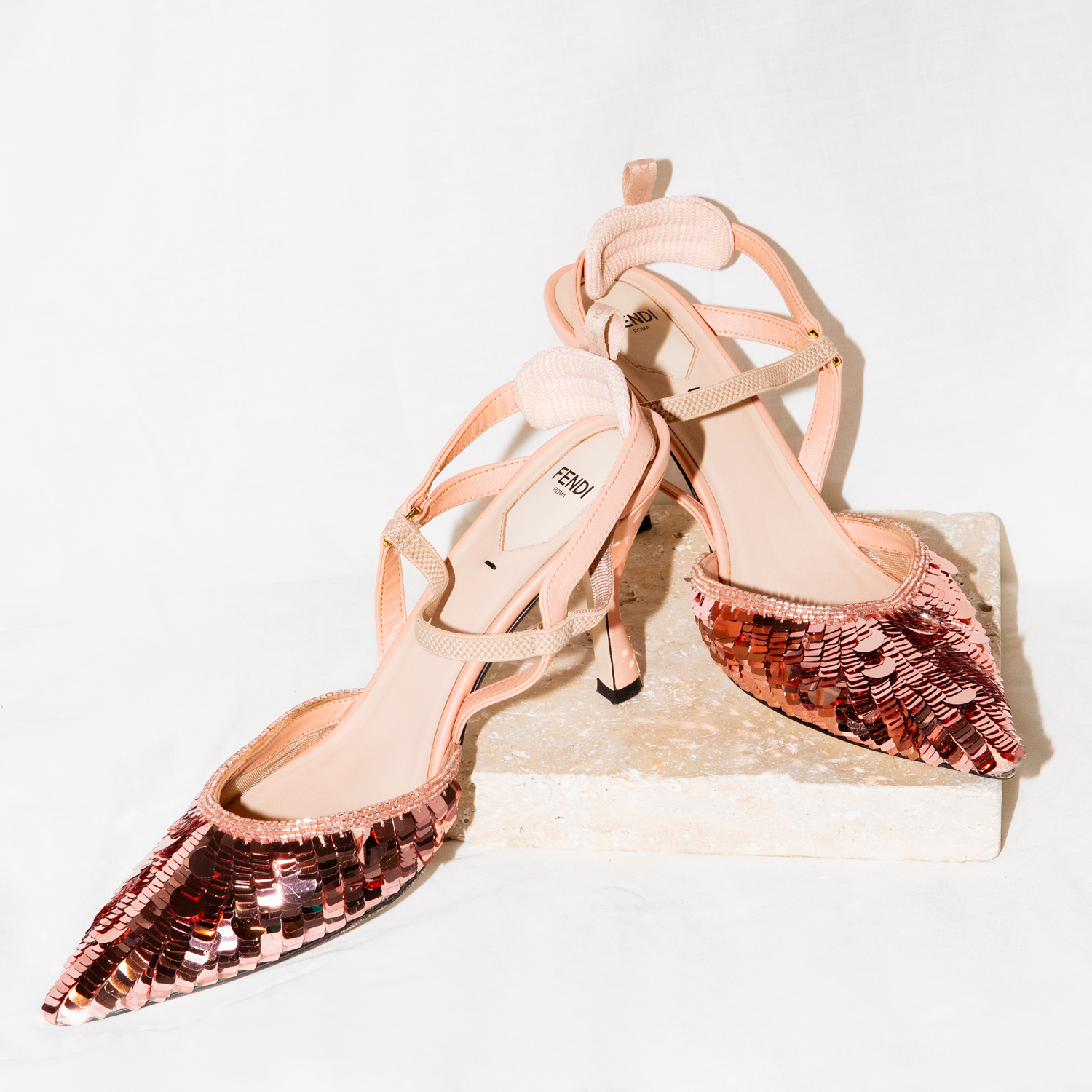 10 · Fendi Pink Sequins "Colibri" Slingback Pumps Size 41