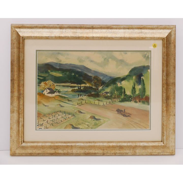 Signed Voigt Farm Scene Watercolor Gallery Framed- 22x28''